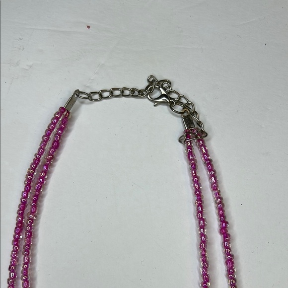 Pink acrylic Beaded Necklace two tier - Picture 7 of 8